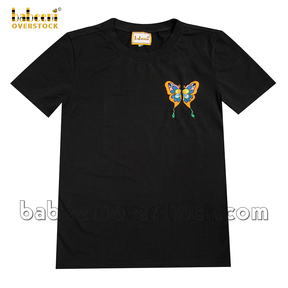 Hand embroidery butterfly women t-shirt - BB2203
